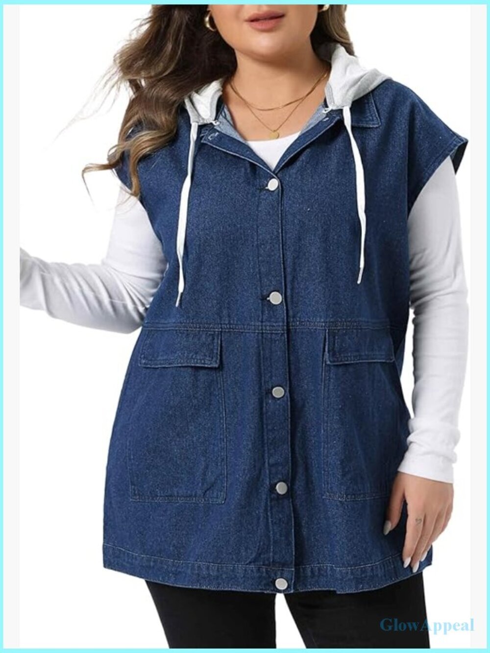 Plus Size Denim Vest Sleeveless Casual Long Jean Jacket with Hood